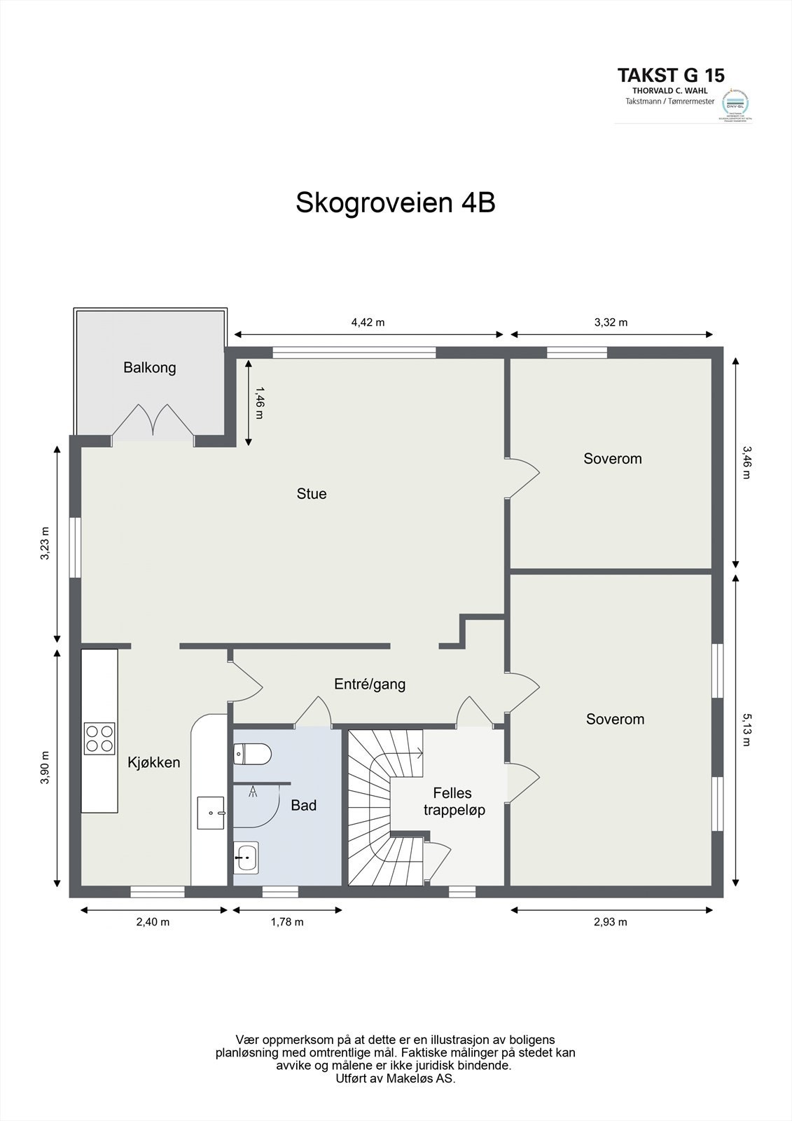 Plantegning av leiligheten som ligger i 2. etasje. Galleribilde