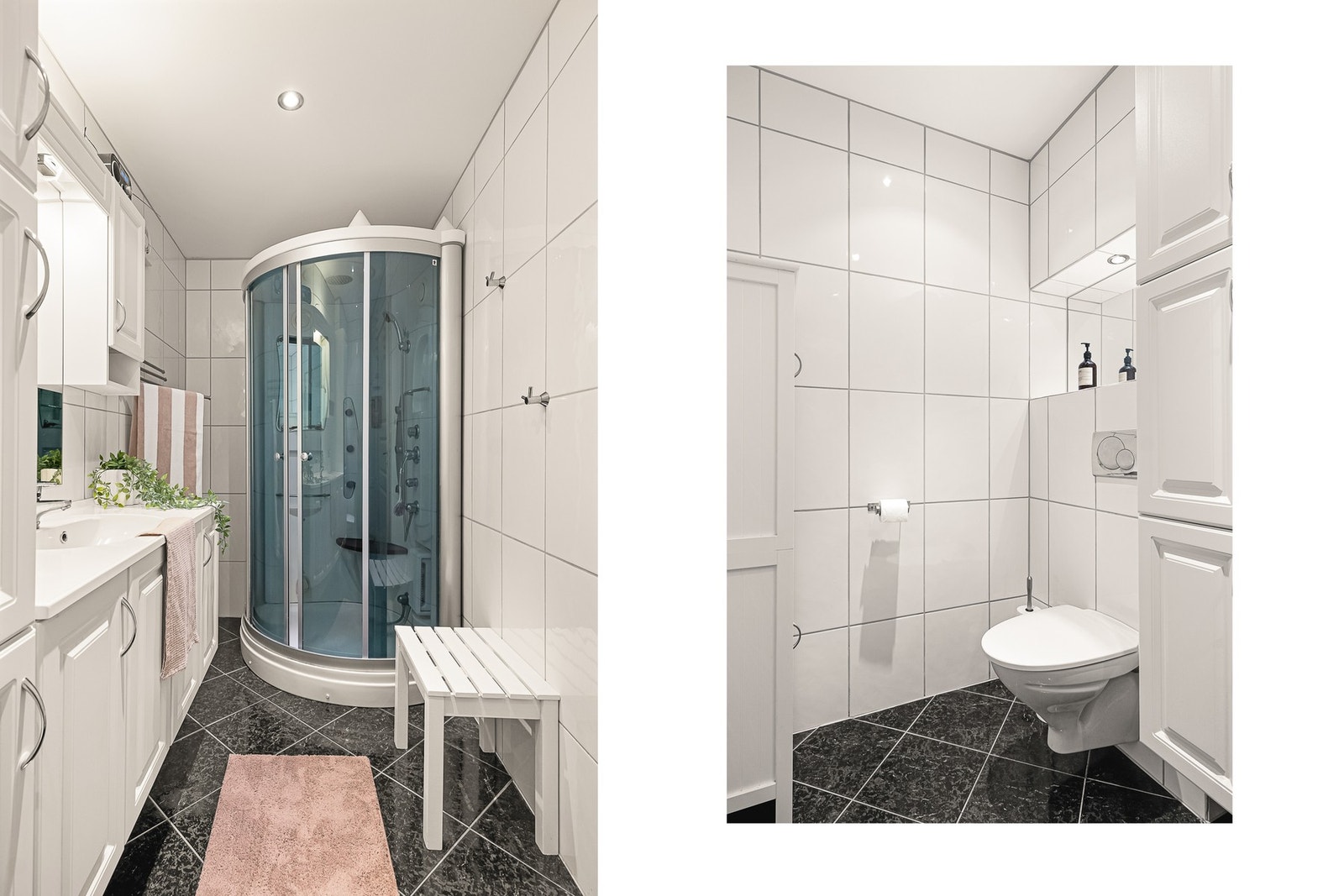 Badet måler 5,5 kvm og har varmekabler Galleribilde