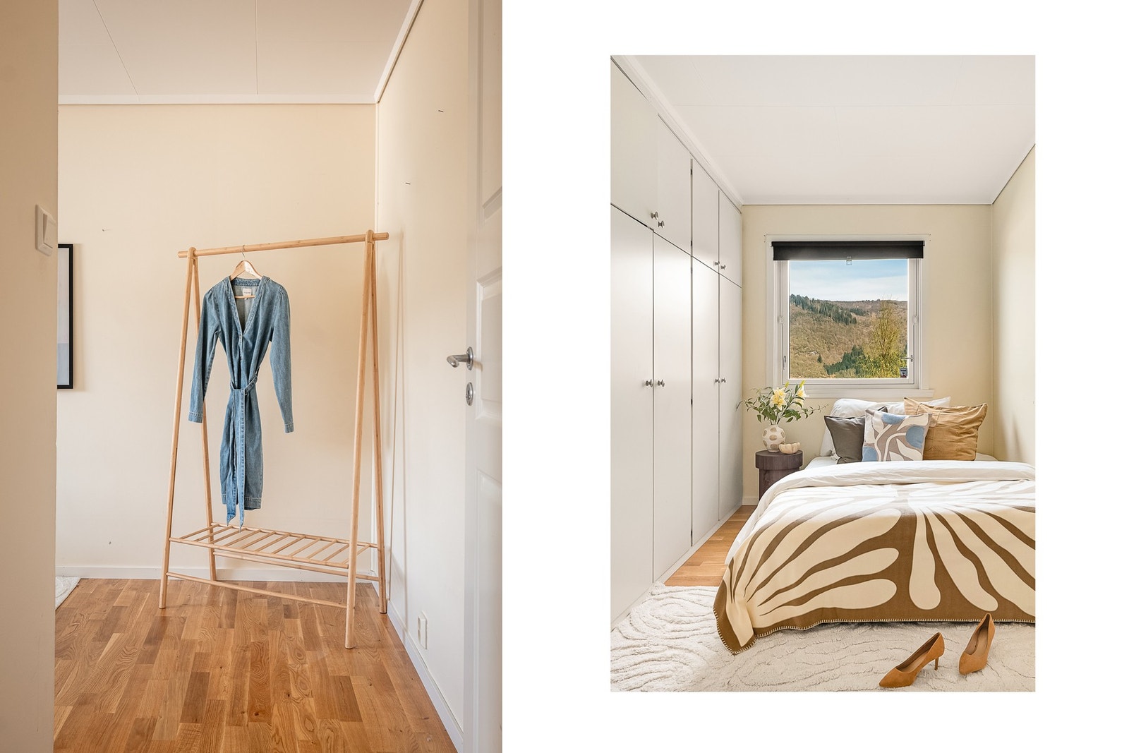 Rommene kan innredes med seng, nattbord og garderobe Galleribilde