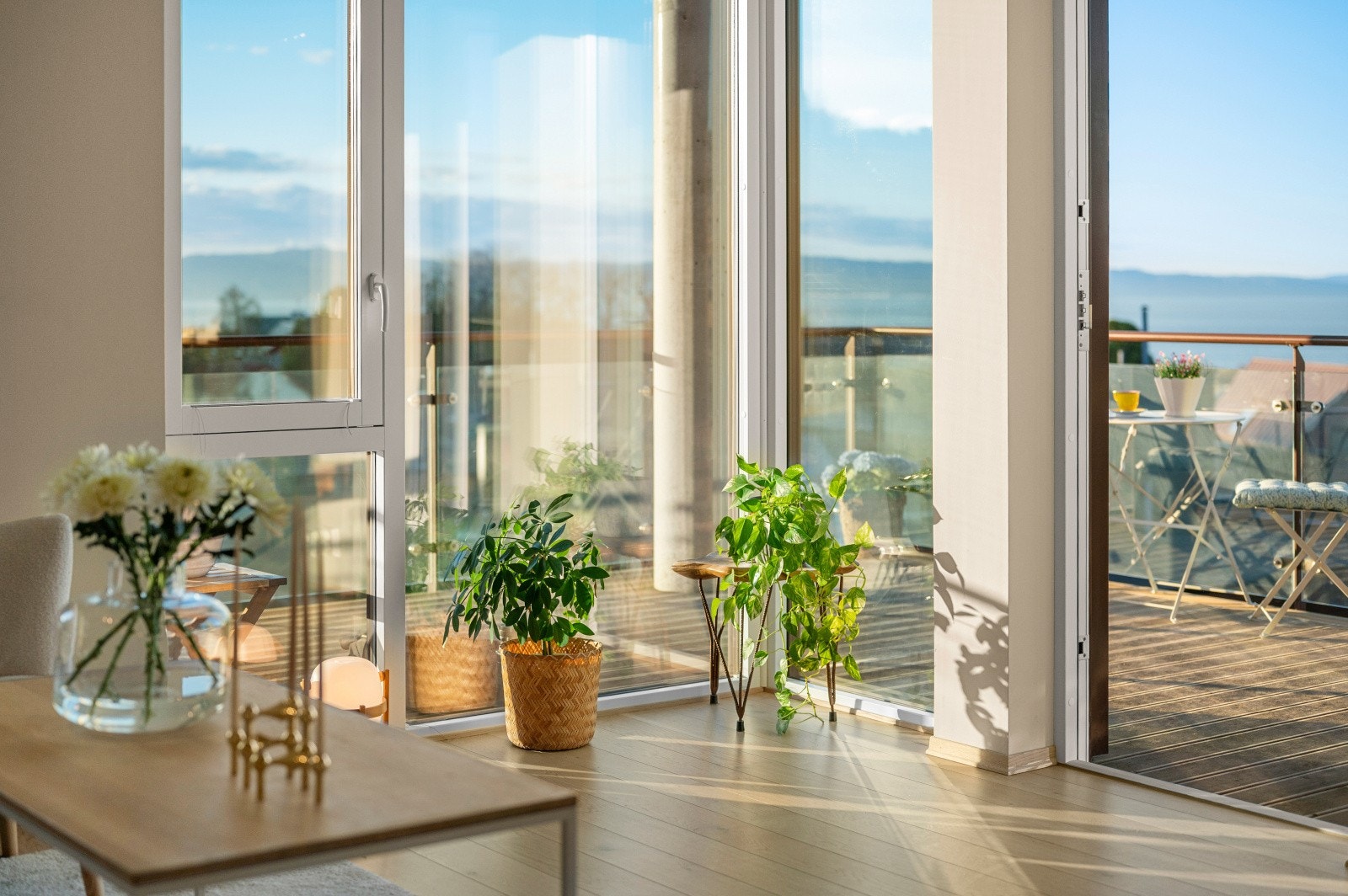 De store glassflatene strekker seg fra gulv og opp mot himlingen og visker ut skillet mellom inne og ute. Galleribilde