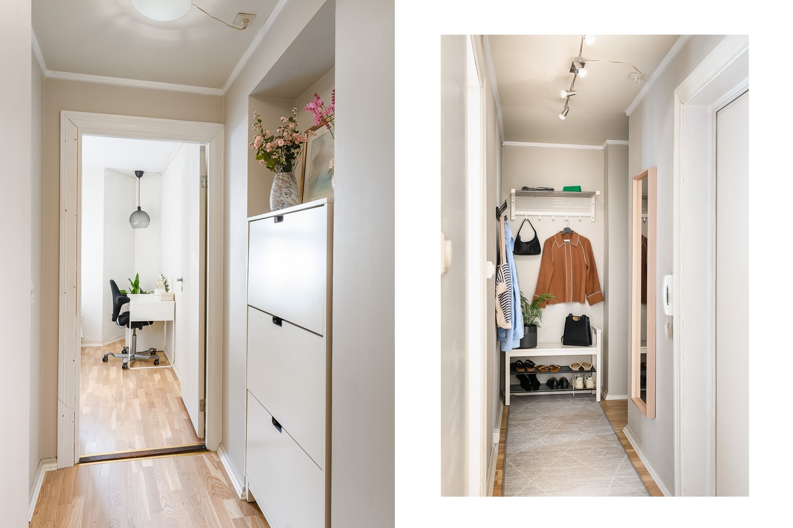 Entreen er lys og innbydende med nyere parkettgulv og lysmalte vegger, noe som også gjelder for øvrige rom. Galleribilde