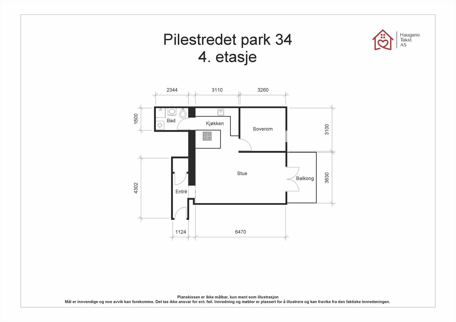 Planløsning. Leiligheten disponerer en bod i kjeller på ca. 4 m². Galleribilde