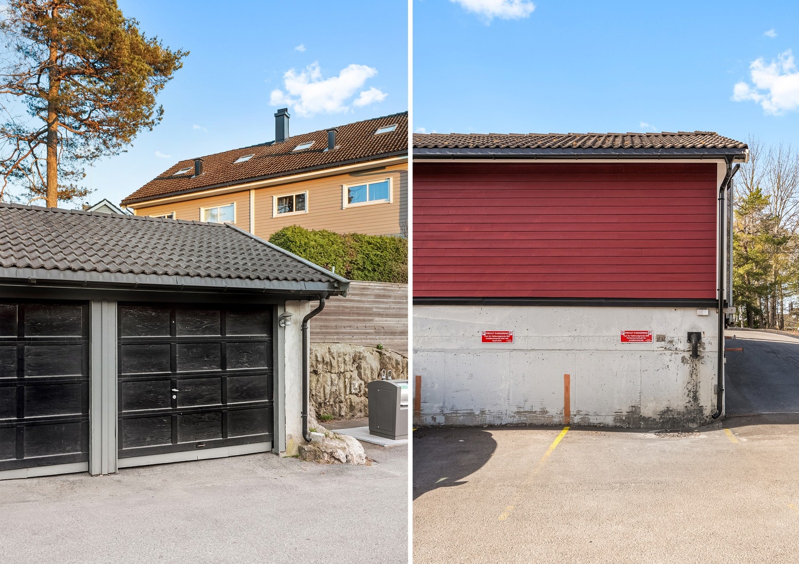 Boligen disponerer en garasje i felles anlegg, utstyrt med elektrisk portåpner og lader for elbil. Det følger også med en utendørs biloppstillingsplass Galleribilde