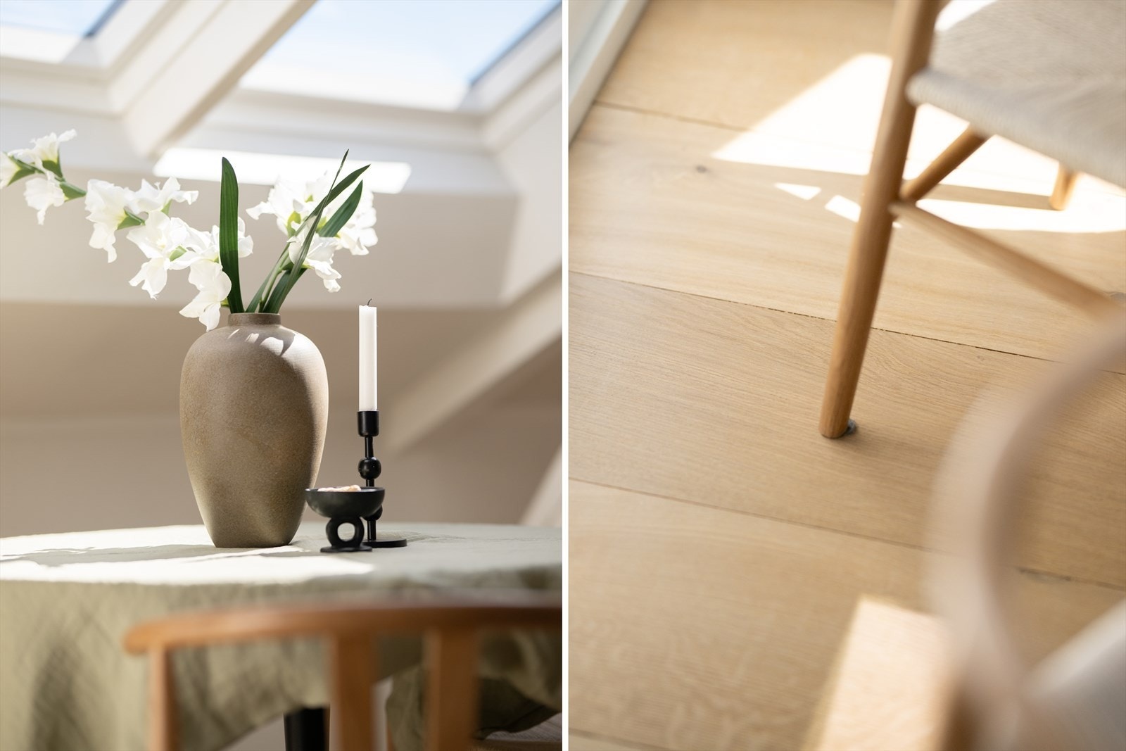Elegante gulvflater bestående av moderne enstavs parkett, som ble slipt i 2026 Galleribilde