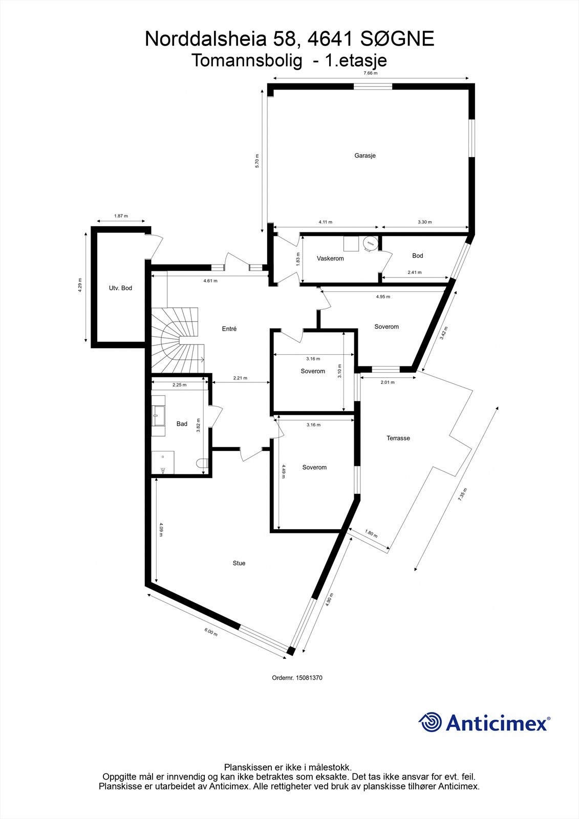 1. Etasje - 2D plantegning med mål Galleribilde