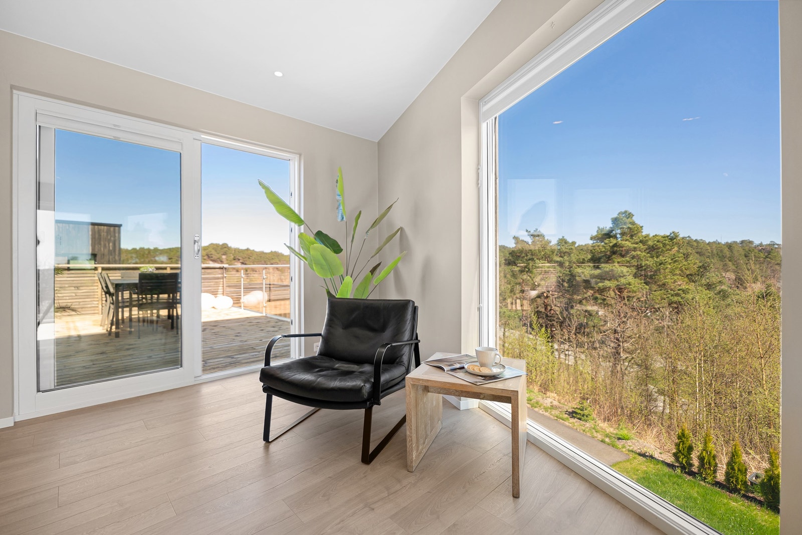 Del av kjøkken med plass til godstol, planter eller et bord Galleribilde