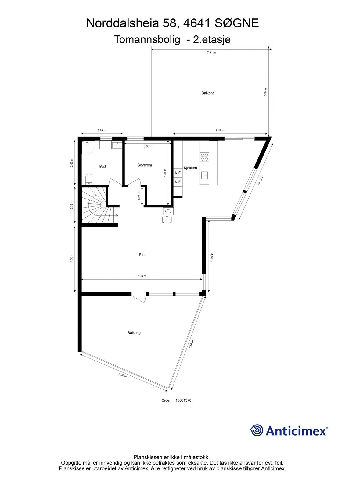 2. Etasje - 2D plantegning med mål Galleribilde