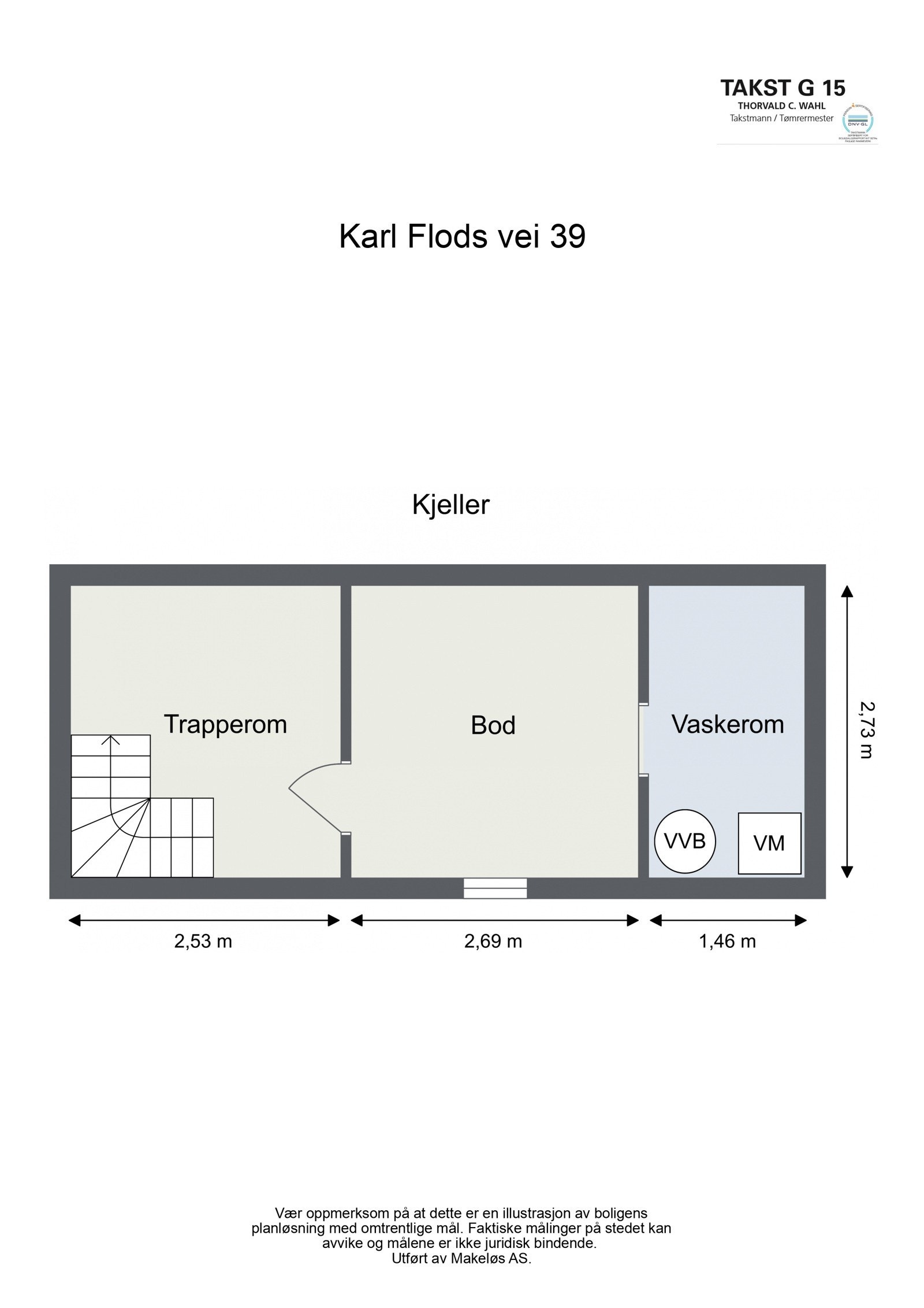 I kjelleren disponerer 2. etasje trapperom sammen med 1. etasje samt bod og innredet vaskerom til eget bruk. Galleribilde