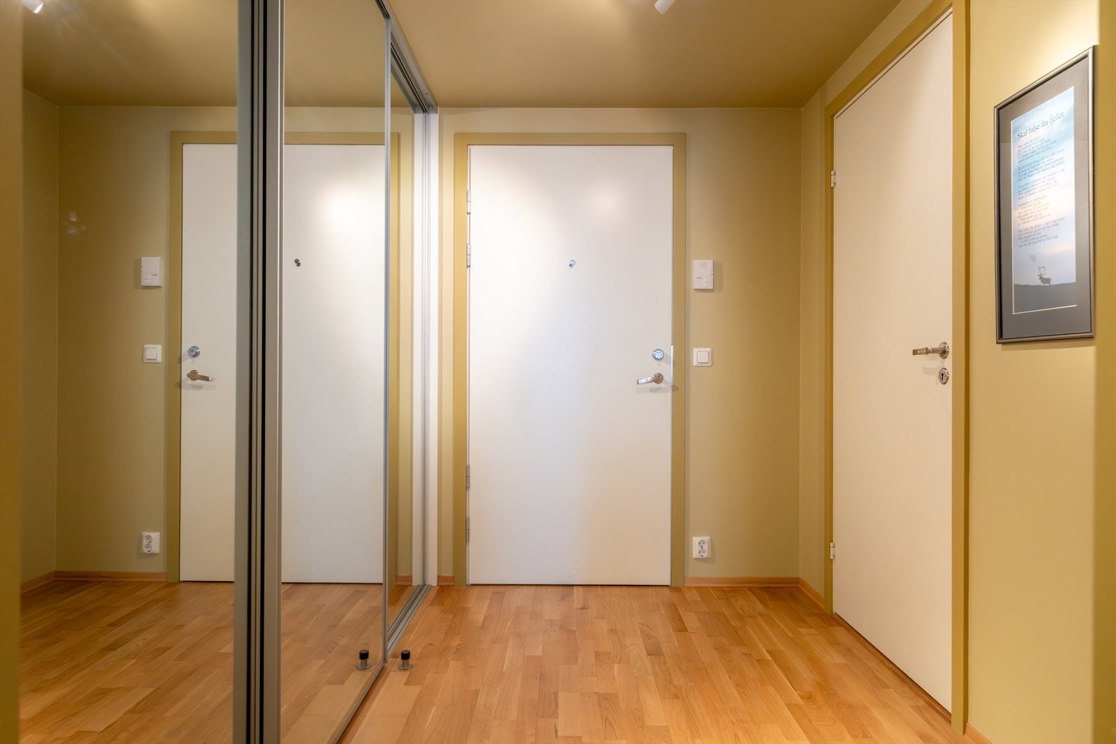 Leiligheten har en behagelig og romslig entré med gode oppbevaringsmuligheter i praktisk skyvedørsgarderobe. Galleribilde