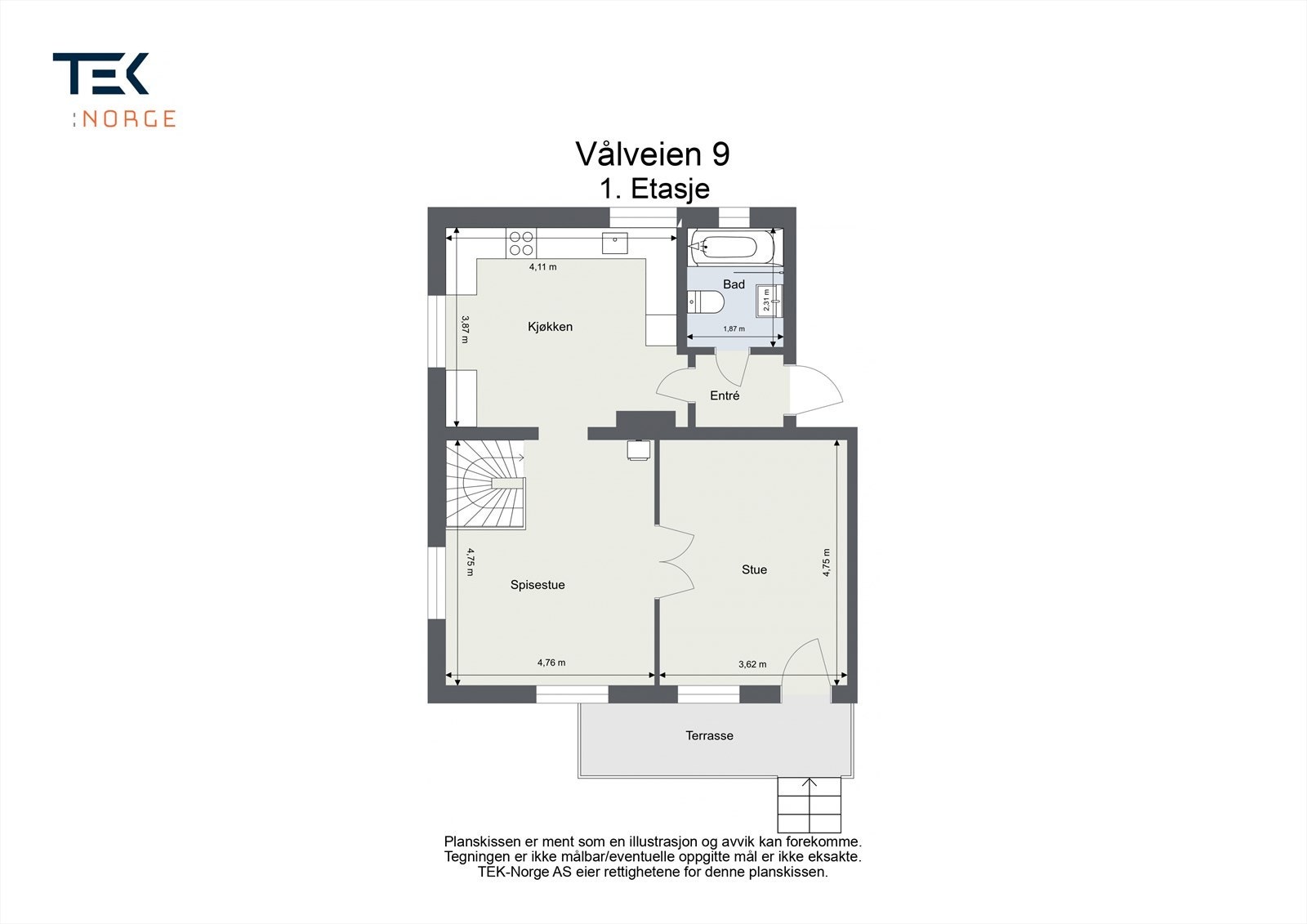 Plantegning Vålveien 9, 1. etasje. Galleribilde