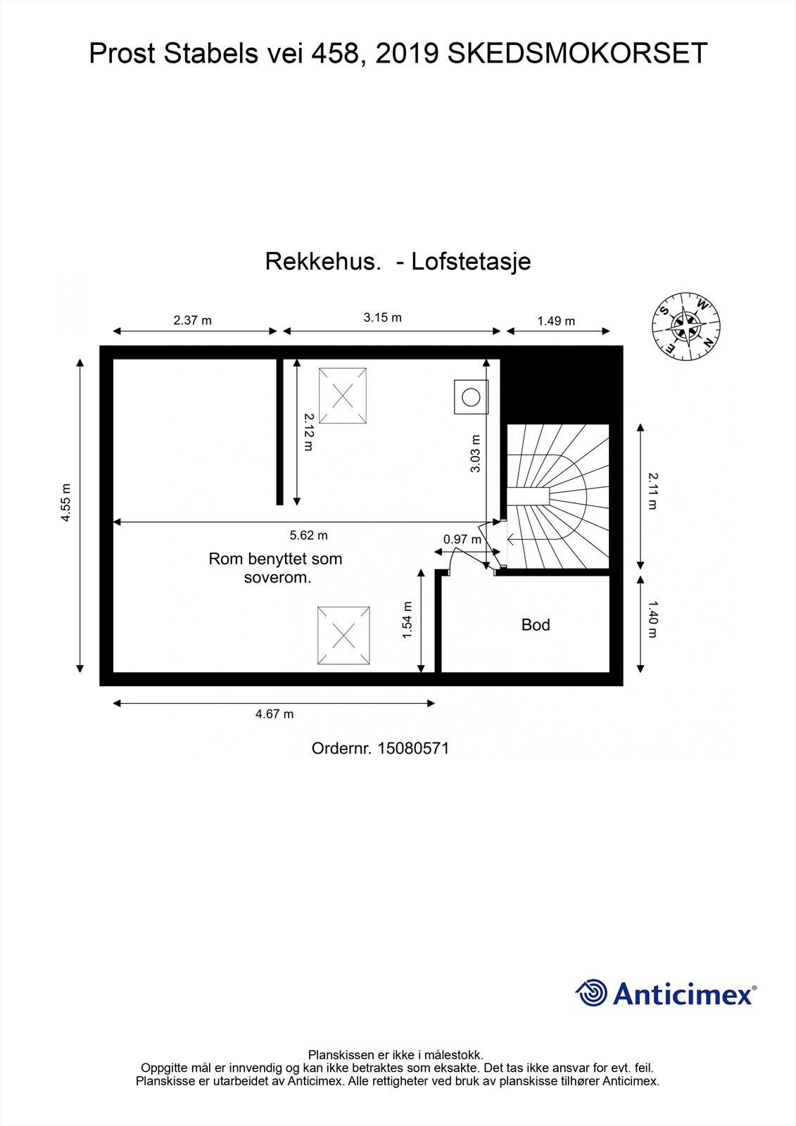 Loftsetasjen er innredet med et disponibelt rom og en bod. Rommet er i dag benyttet som soverom. Galleribilde
