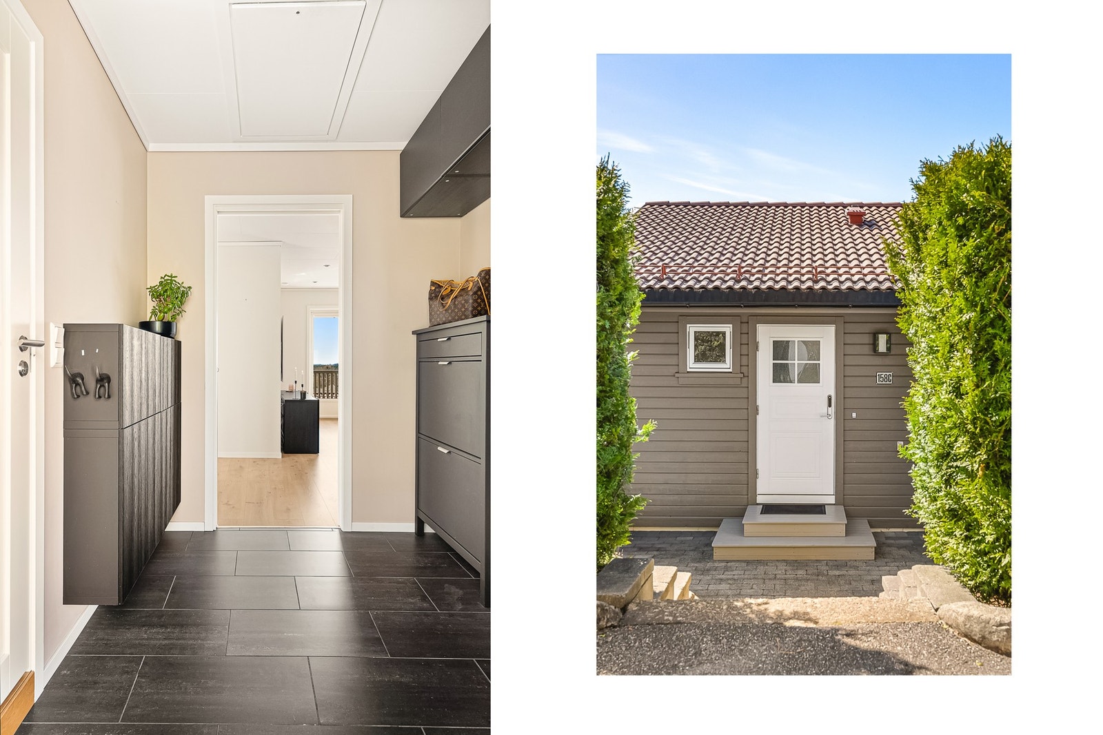 Lyst og pent inngangsparti med god plass til oppbevaring av sko og yttertøy. Galleribilde