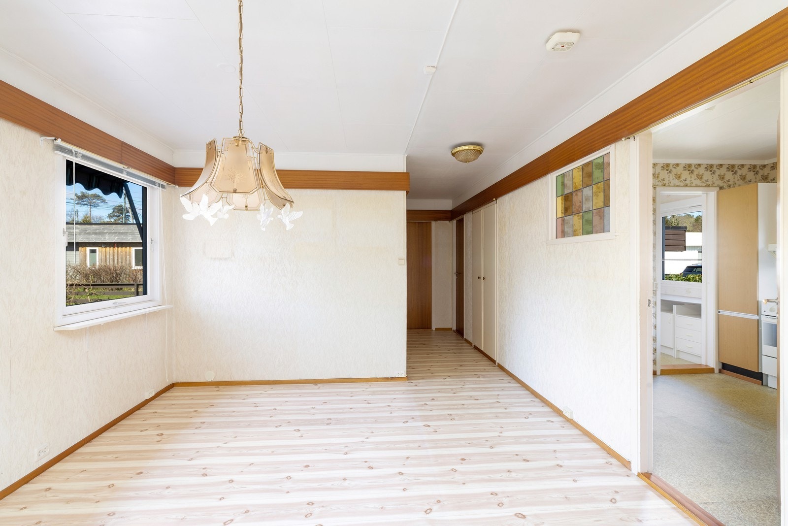 Det var tegnet inn et soverom i hjørnet av stuen på opprinnelig tegninger. Galleribilde