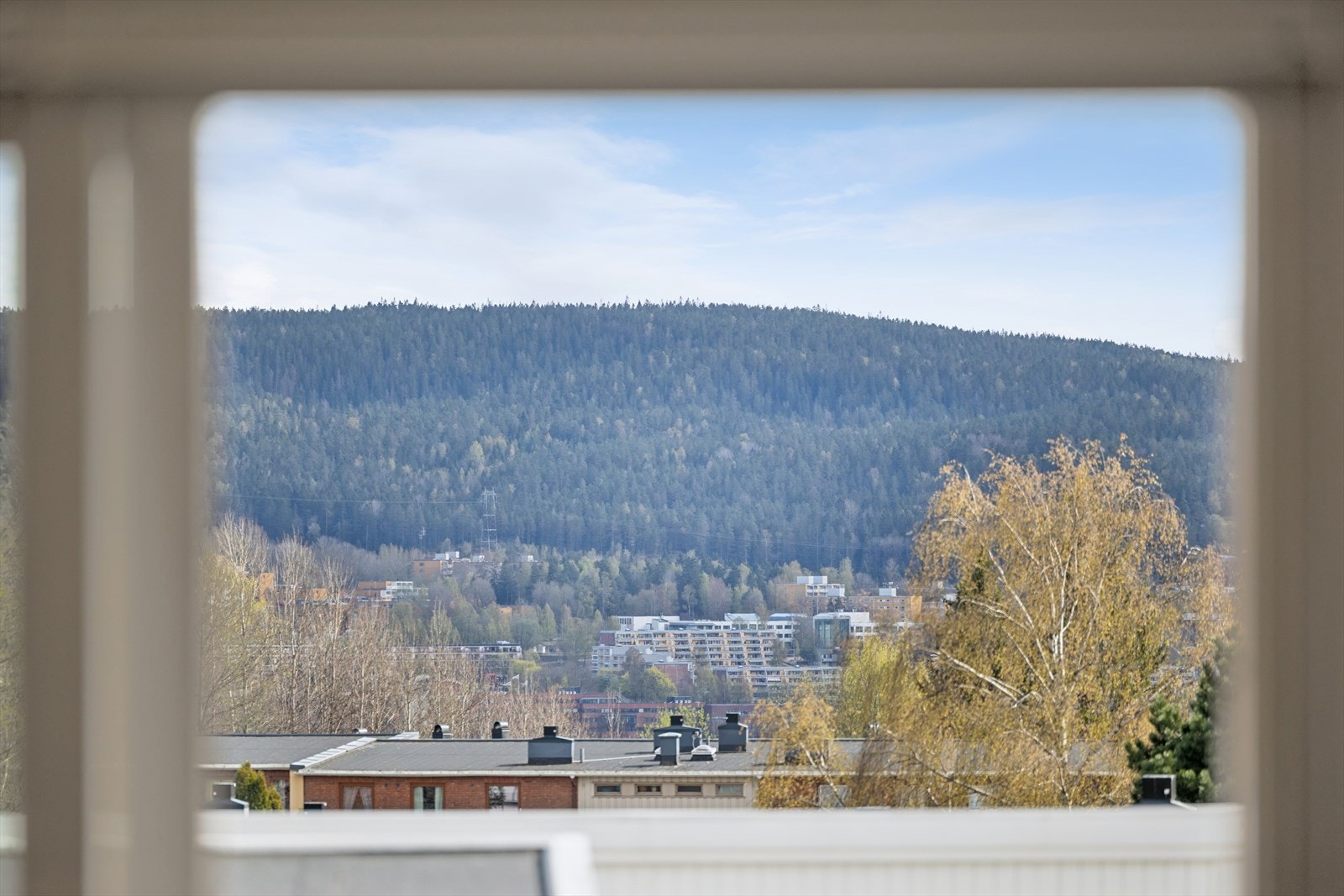 Fra leiligheten er det utsikt mot nærområdet og kort vei til turmulighetene i Lillomarka. Galleribilde