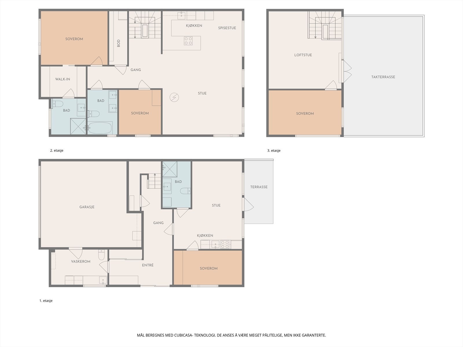 Plantegning, over tre plan Galleribilde