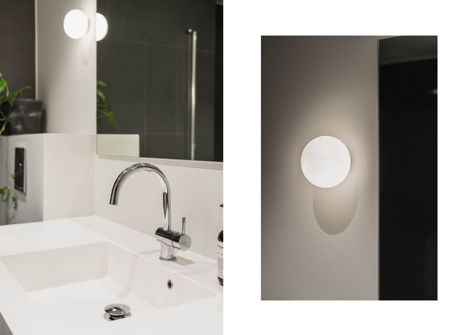 Badet fremstår moderne og funksjonelt, med delikate materialvalg og innfelte spotter i himlingen. Galleribilde