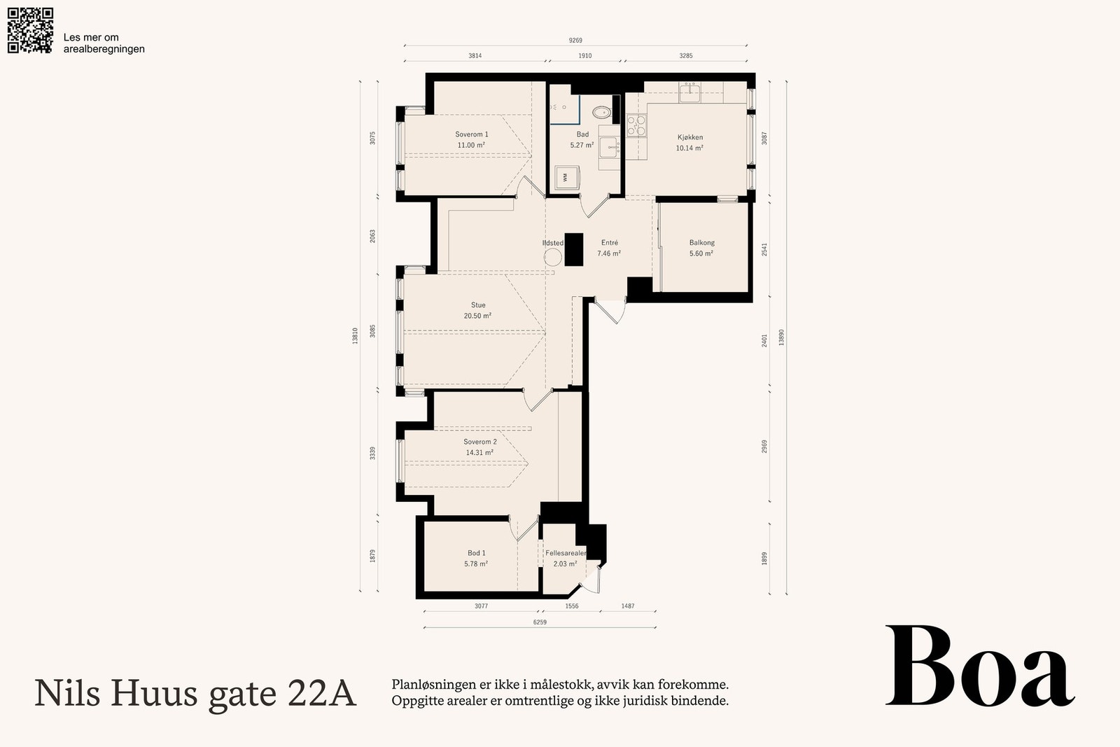 5.etasje: Entré, stue, kjøkken, 2 soverom, dusjbad/wc. Annet: Bruksrett på kjellerbod på ca 7,3 kvm. Galleribilde