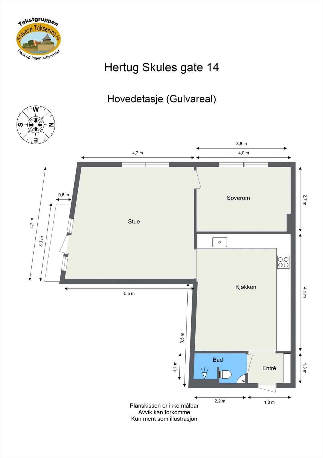 Leiligheten ligger i 4. etasje og er på 56 m² Galleribilde