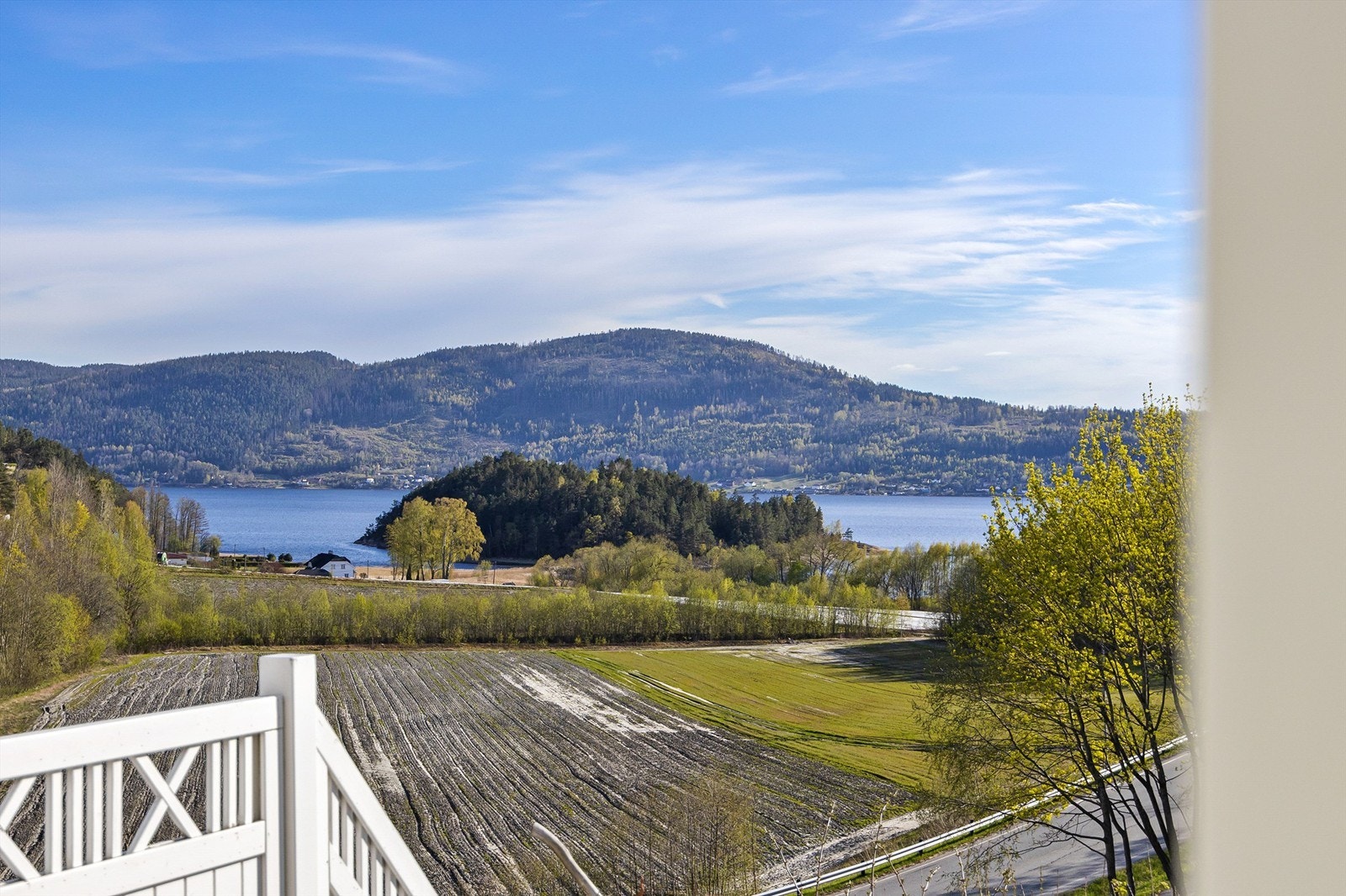 Utsikten strekker seg over jordene og ut mot Drammensfjorden. Galleribilde