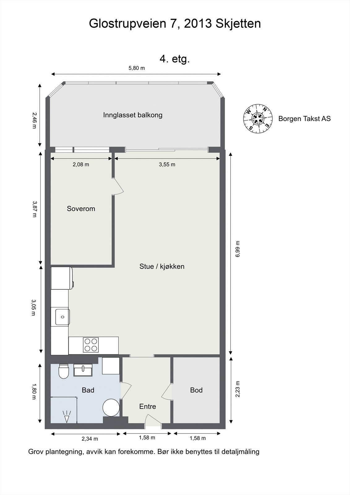 Leiligheten har en arealeffektiv planløsning på 54 m² (BRA-i). Galleribilde