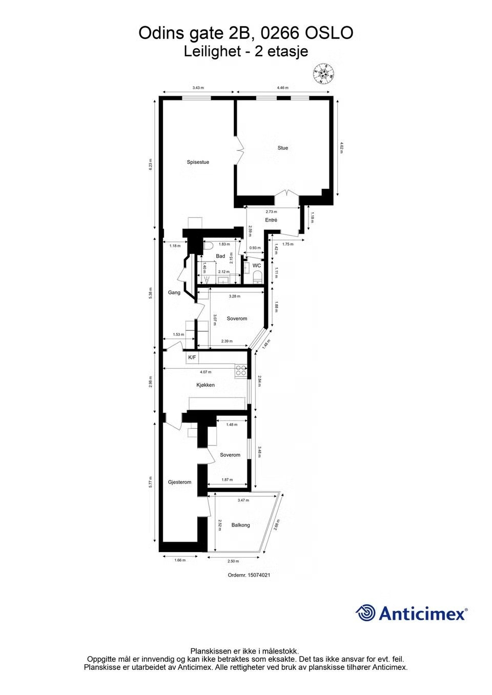Leiligheten i 2. etasje har denne plantegningen. Galleribilde