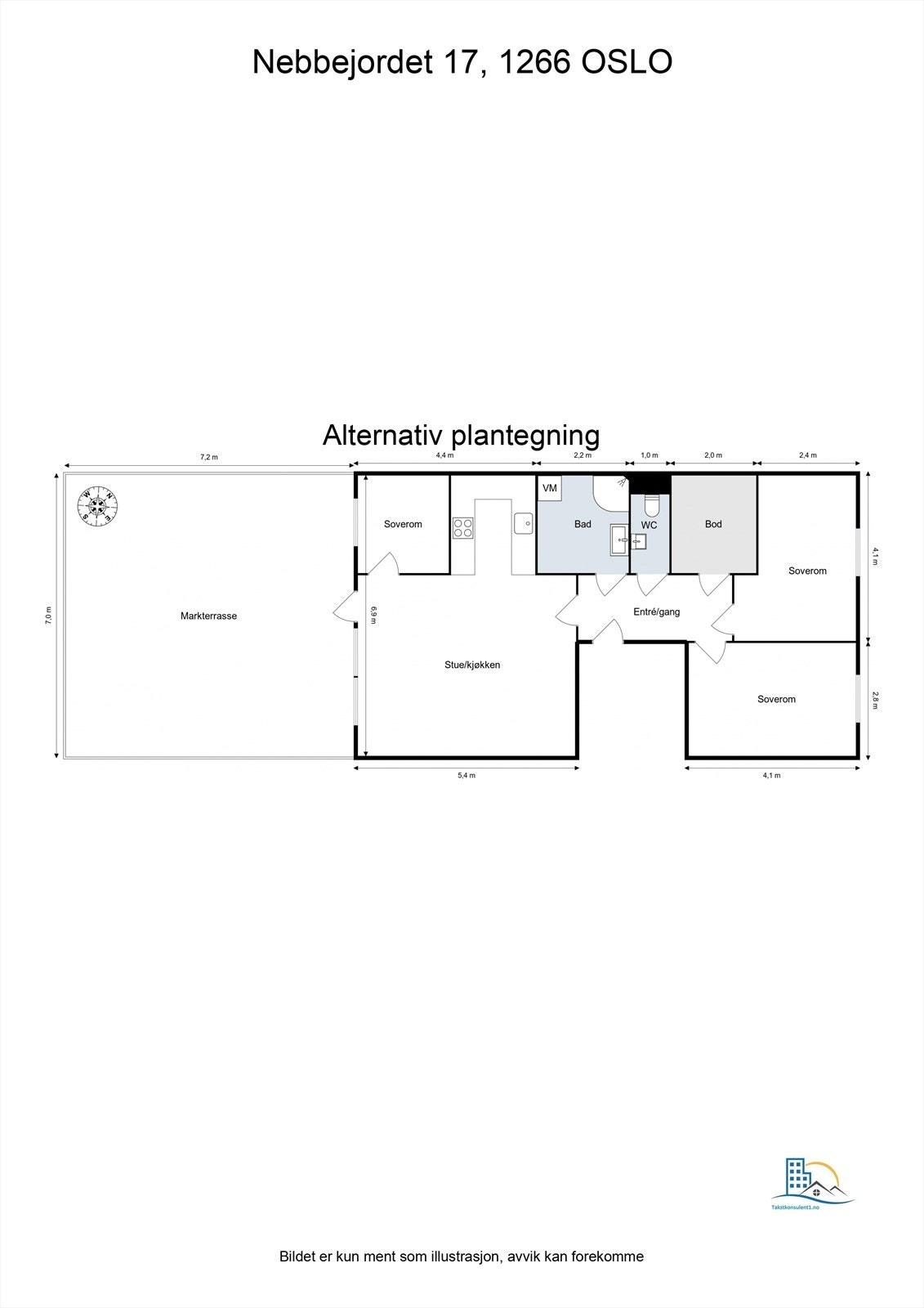 Alternativ plantegning med 3 soverom Galleribilde