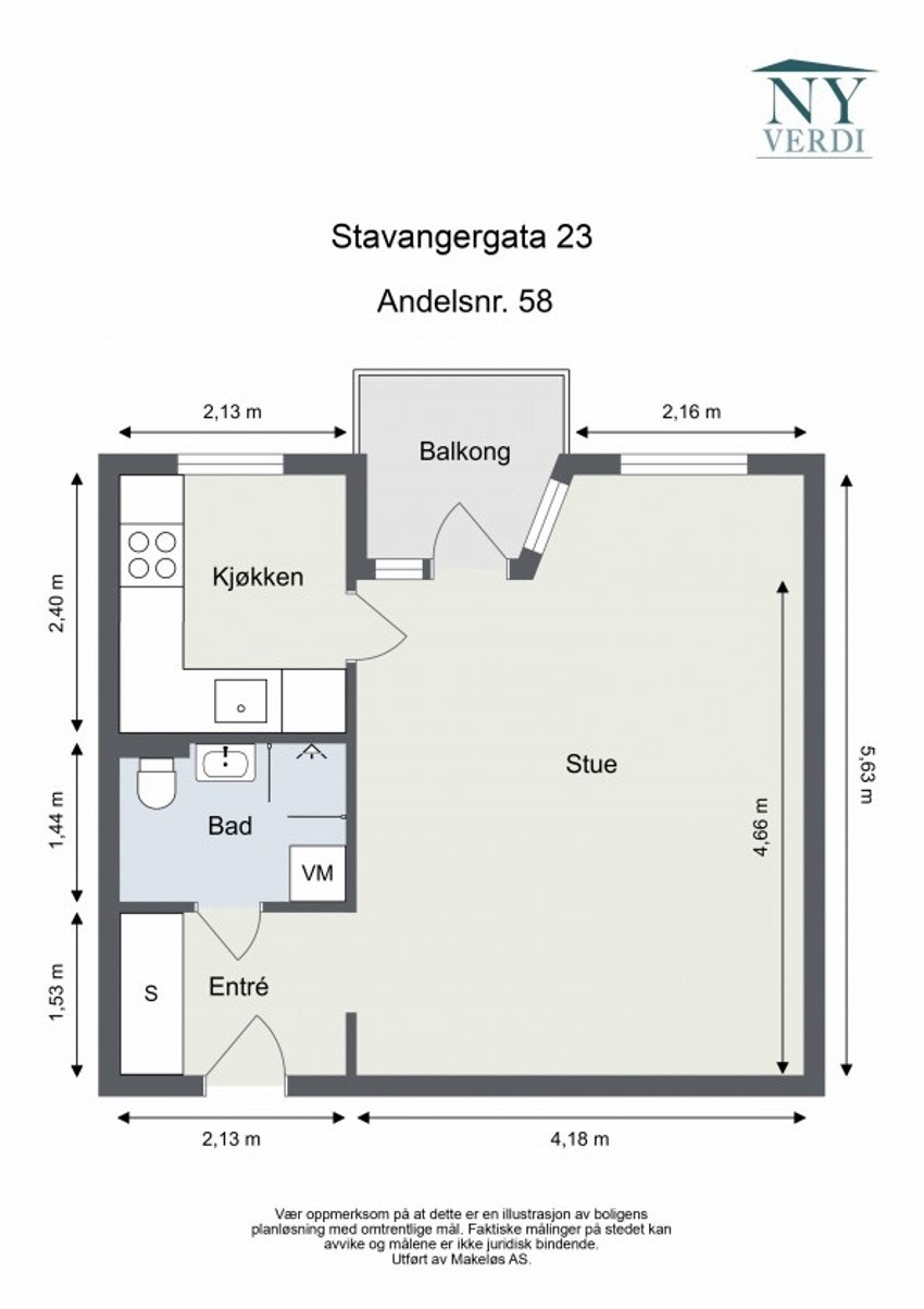 Plantegning 7. etasje med heis. I tillegg disponerer leiligheten en loftsbod på ca. 1,2m². Galleribilde
