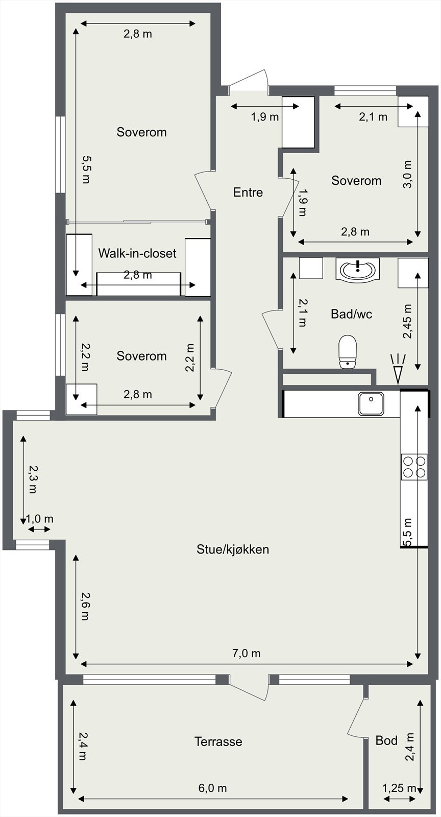 Plantegning med mål Galleribilde