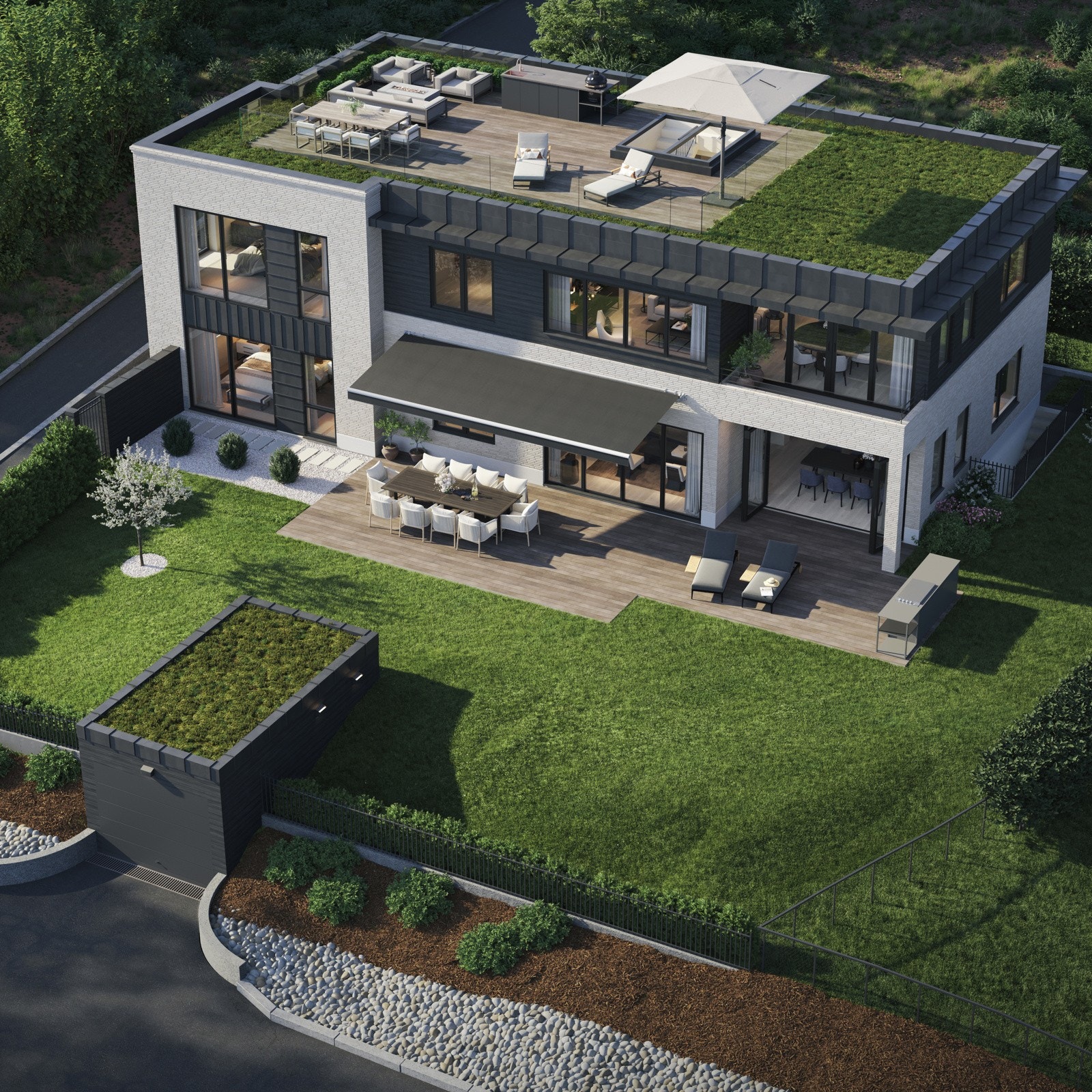 Penthouse-leiligheten har en romslig og tilbaketrukket takterrasse på 80 m2, med utsikt over byen og Oslofjorden. Det er etablert varmt- og kaldtvann. Galleribilde