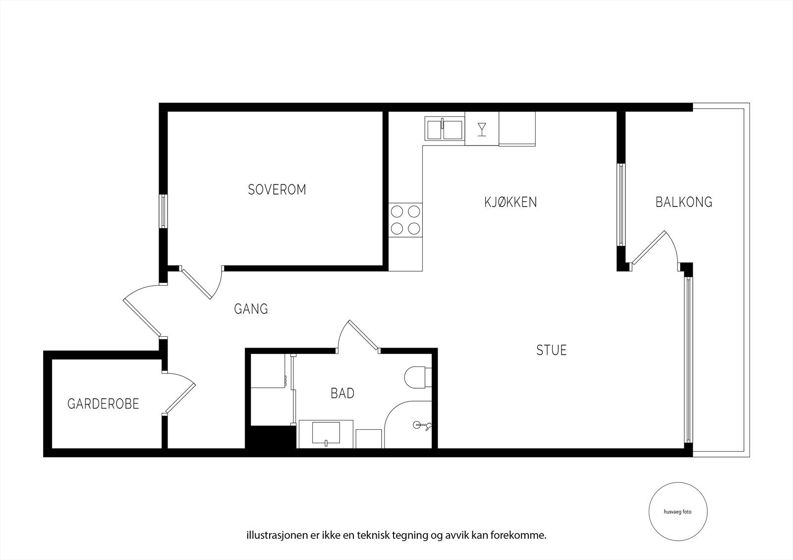 Leiligheten har en smart planløsning på 55 m² (BRA-i) som utnytter arealet godt, med en praktisk intern bod og soverom adskilt fra de sosiale sonene. Galleribilde