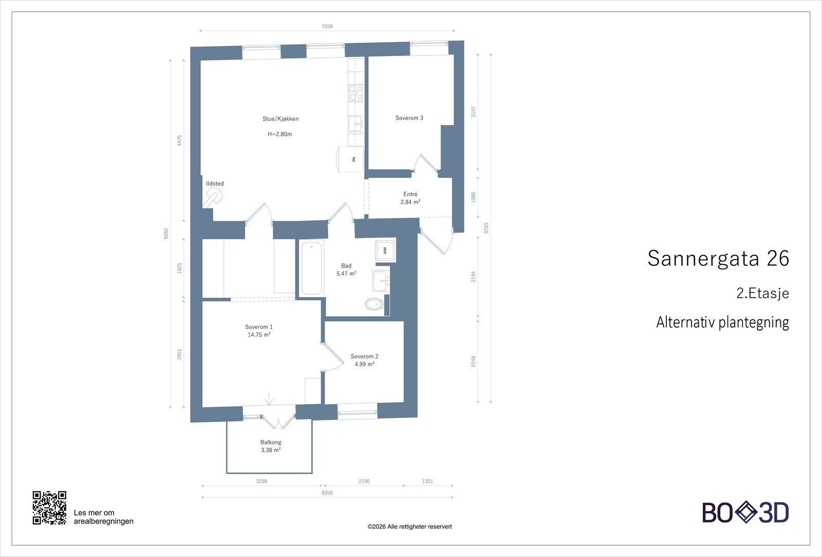 Alternativ plantegning. Kun ment som illustrasjon. Det er ikke kontrollert med sameiet eller plan og bygg om dette lar seg gjøre. Megler har ingen ansvar for at løsningen kan gjennomføres. Galleribilde