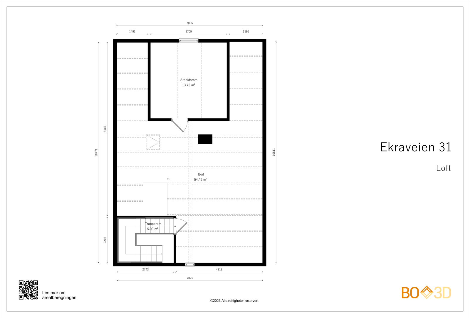 Loftsetasjen består av trapperom, bod og et arbeidsrom. Galleribilde