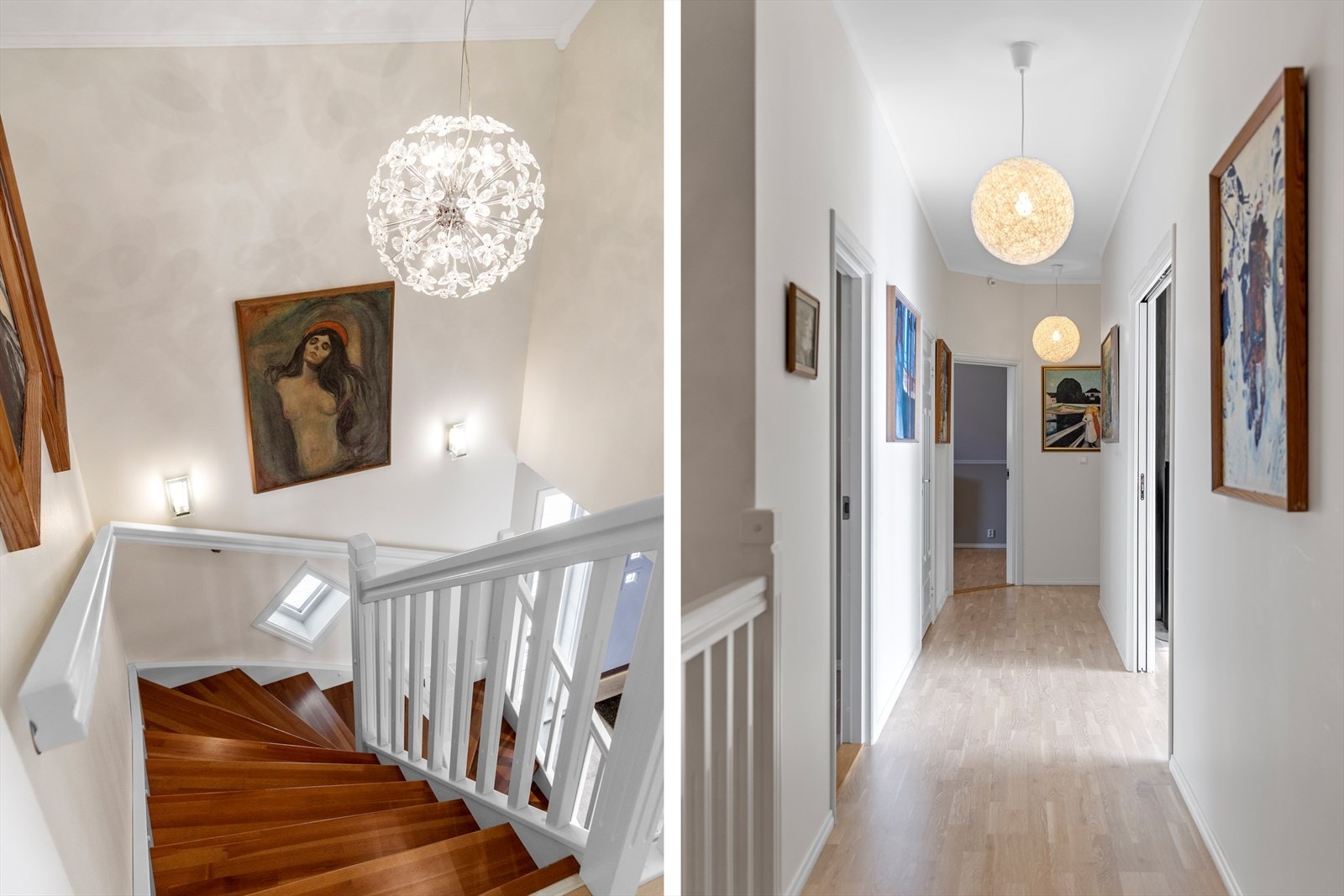 Tretrappen og gangen i andre etasje binder boligens to plan sammen på en elegant måte. Galleribilde