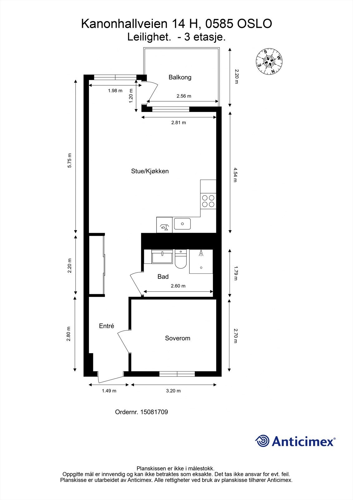 Målsatt planskisse - 3. etasje Galleribilde