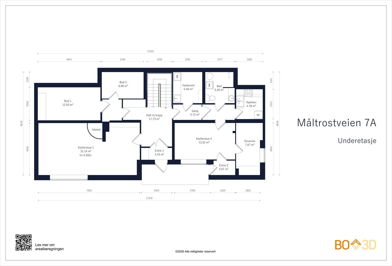 U. etasje (129 m²): Entré, hall, kjellerstue, gang, vaskerom og to store boder. Hybel med entré, soverom, kjellerstue, kjøkken og bad Galleribilde