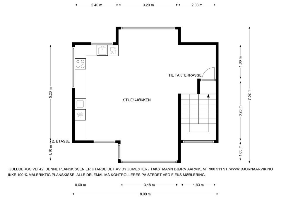 Plantegning 2. etasje. I tillegg medfølger det en kjellerbod på ca. 5 m². Galleribilde