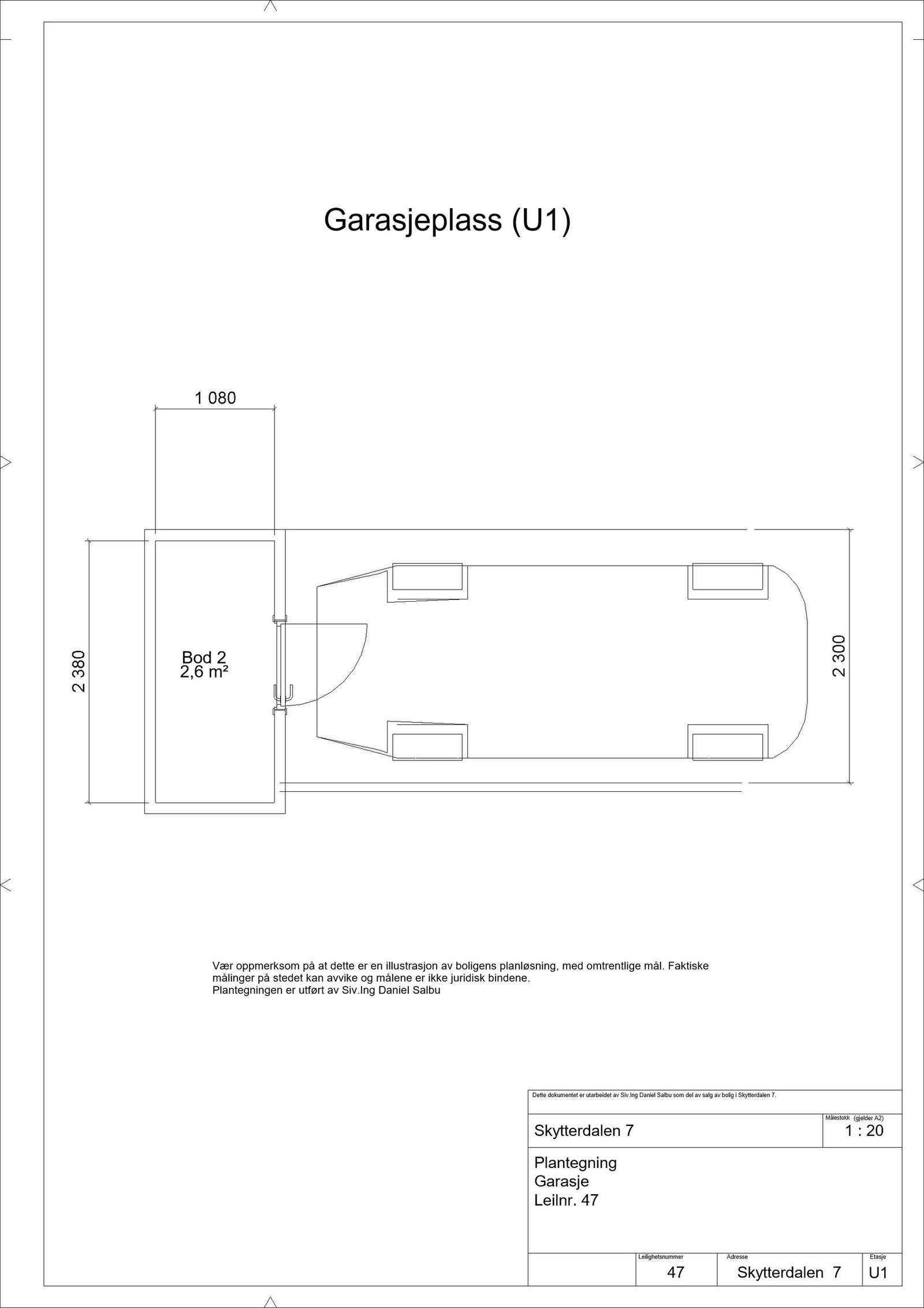 Plantegning Garasjeplass i U1. Galleribilde
