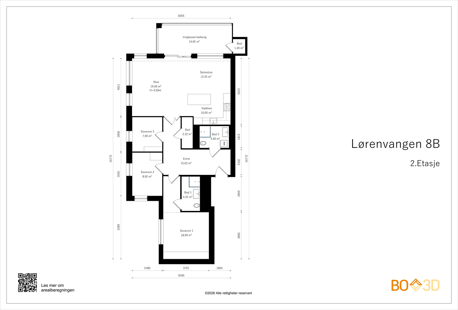 Plantegning med mål. Galleribilde