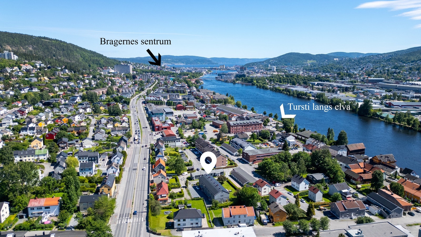Fra leiligheten er det kort vei til Bragernes sentrum, flotte turstier langs elva og gangavstand til matbutikker Galleribilde