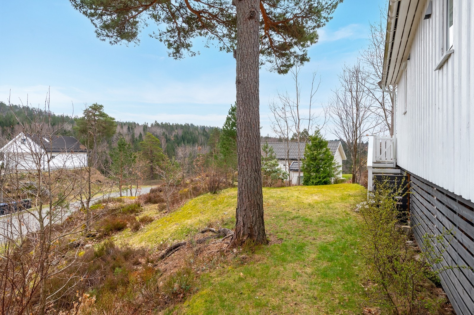 Det er en romslig tomt med god plass rundt hytta. Det er gode muligheter for enten aktiviteter for de små, eller en sittegruppe for de voksne. Galleribilde