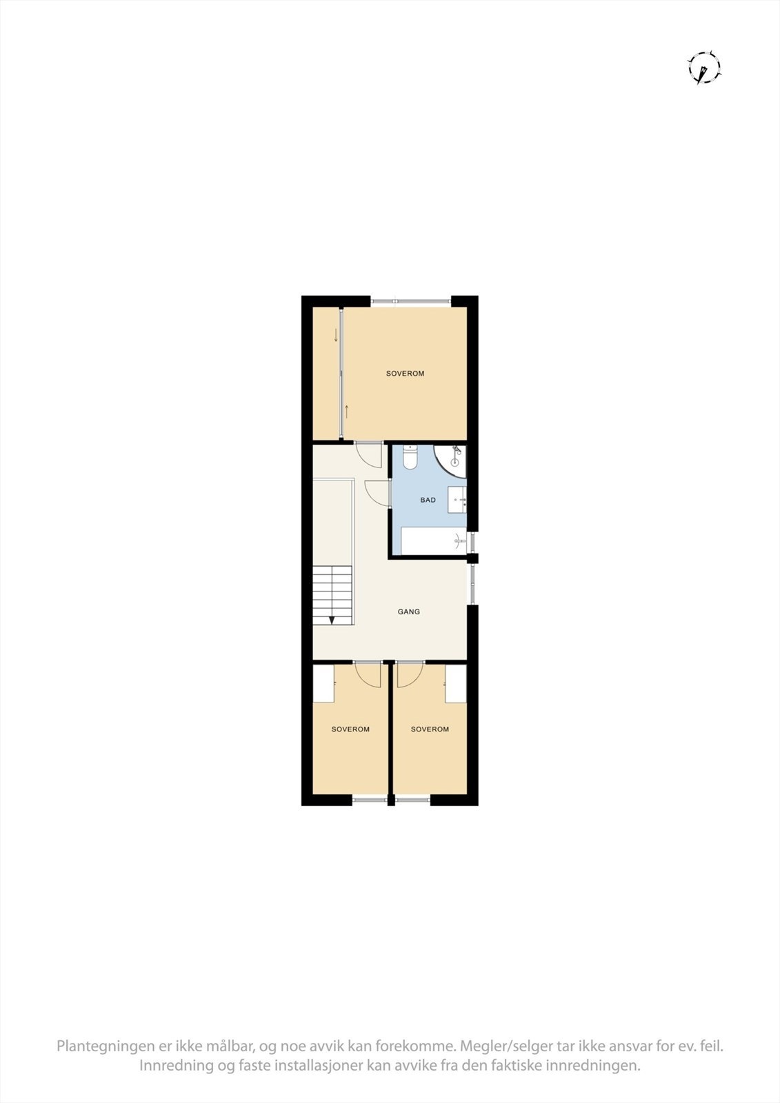 2.etasje har en ideell planløsning med soveromsavdeling, baderom og ekstra loftstue. Galleribilde