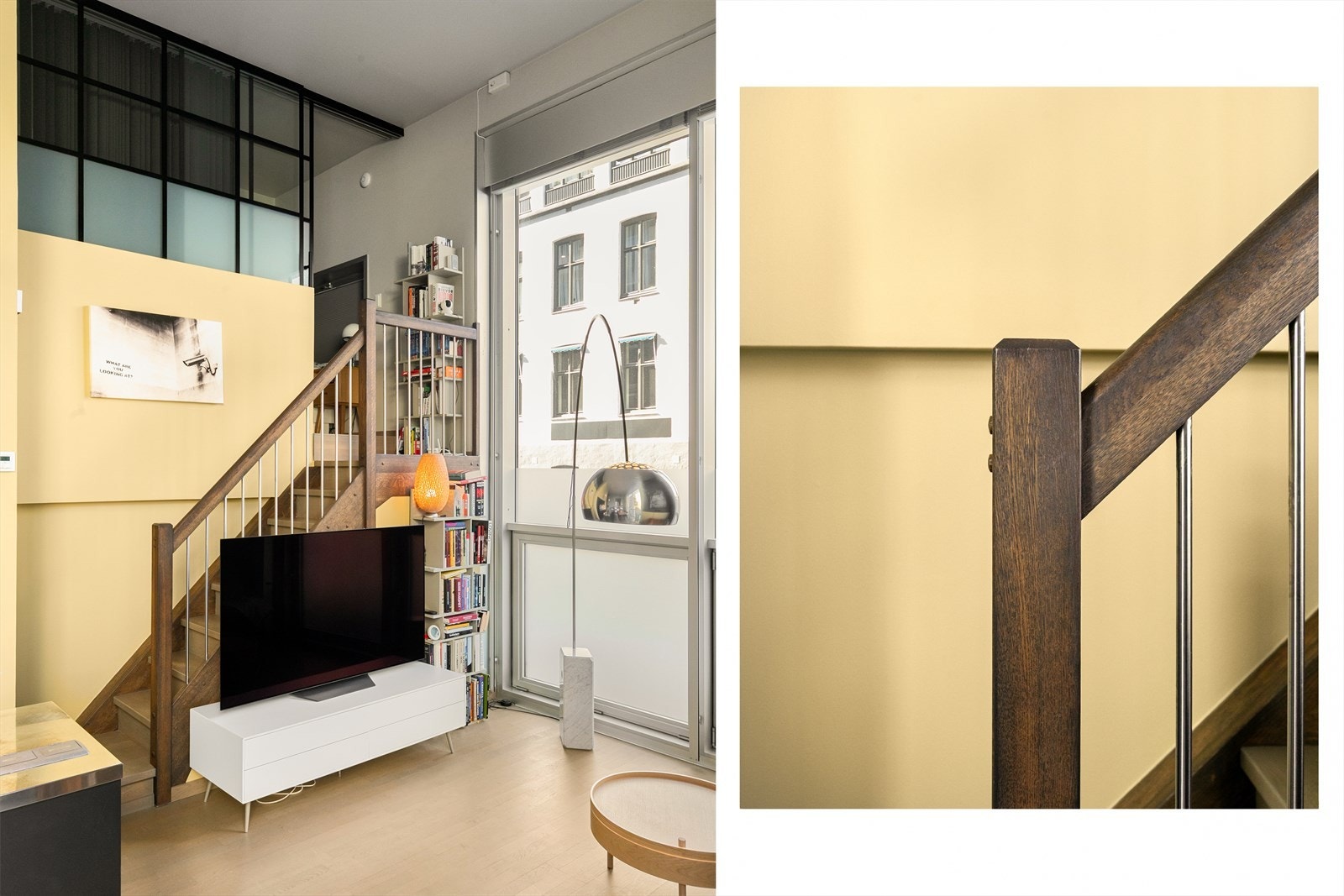 Trappen leder opp til hemsen, som rommer et av leilighetens soverom. Galleribilde