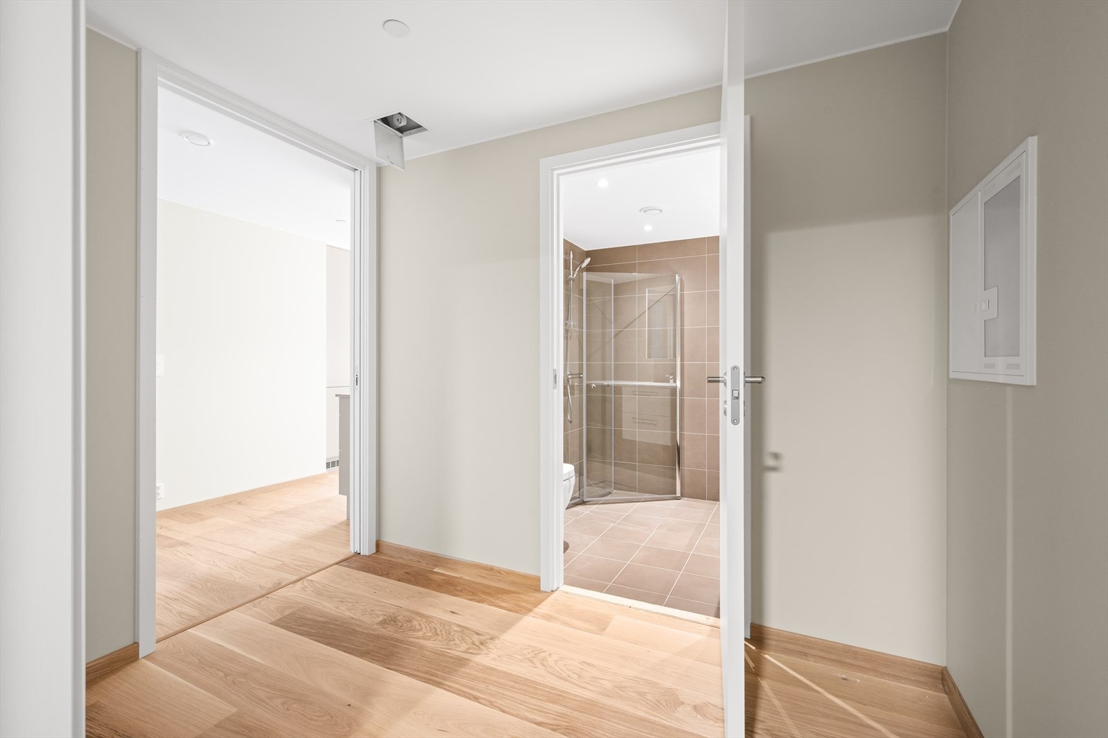 Fin entré m. plass til garderobe, klær og sko. Porttelefon. Galleribilde