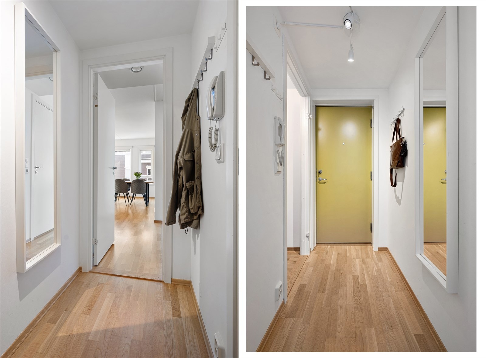 Velkommen inn til en lys entré. Entréen er tilknyttet innvendig bod som kan benyttes til walk-in garderobe. Galleribilde
