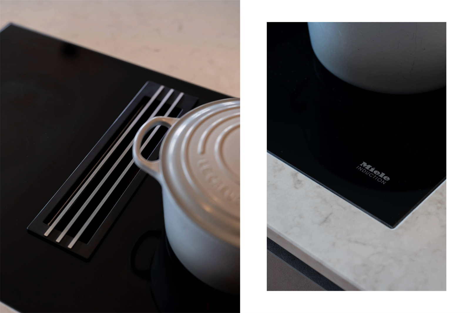Stilren Miele induksjonstopp med integrert ventilator for effektiv nedtrekk av damp og os. Merk at denne er nedfeldt Galleribilde