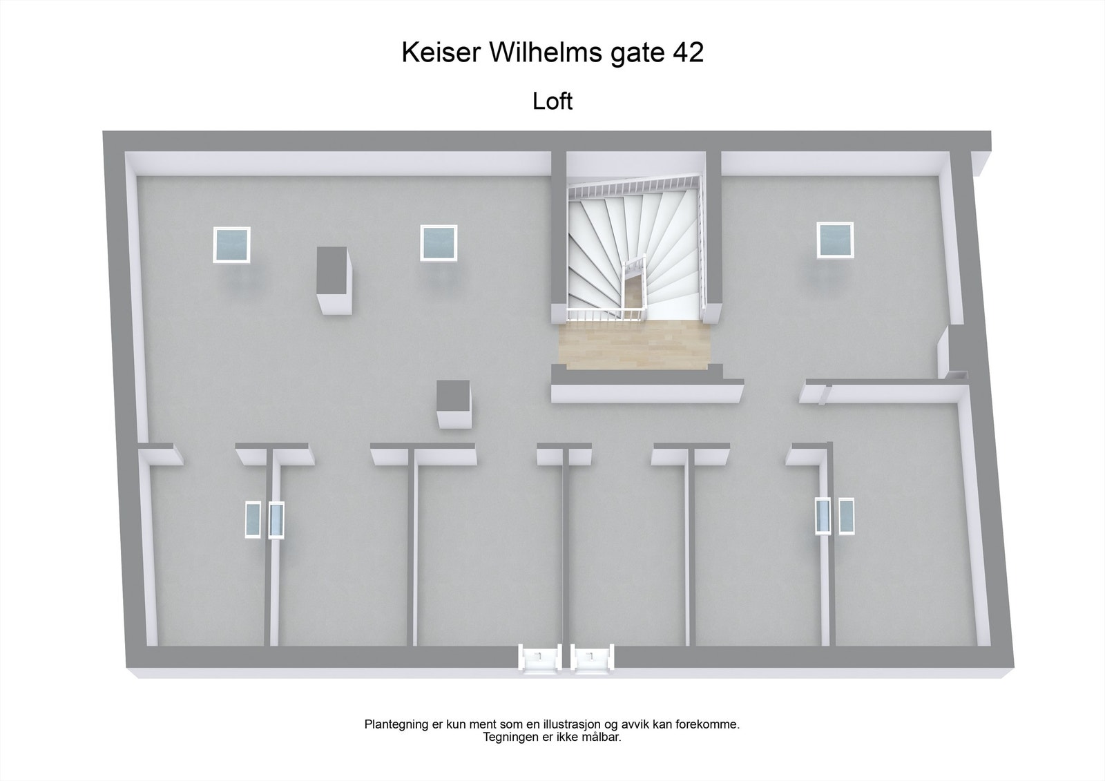 Illustrasjon av planløsning for loftsetasjen. Galleribilde