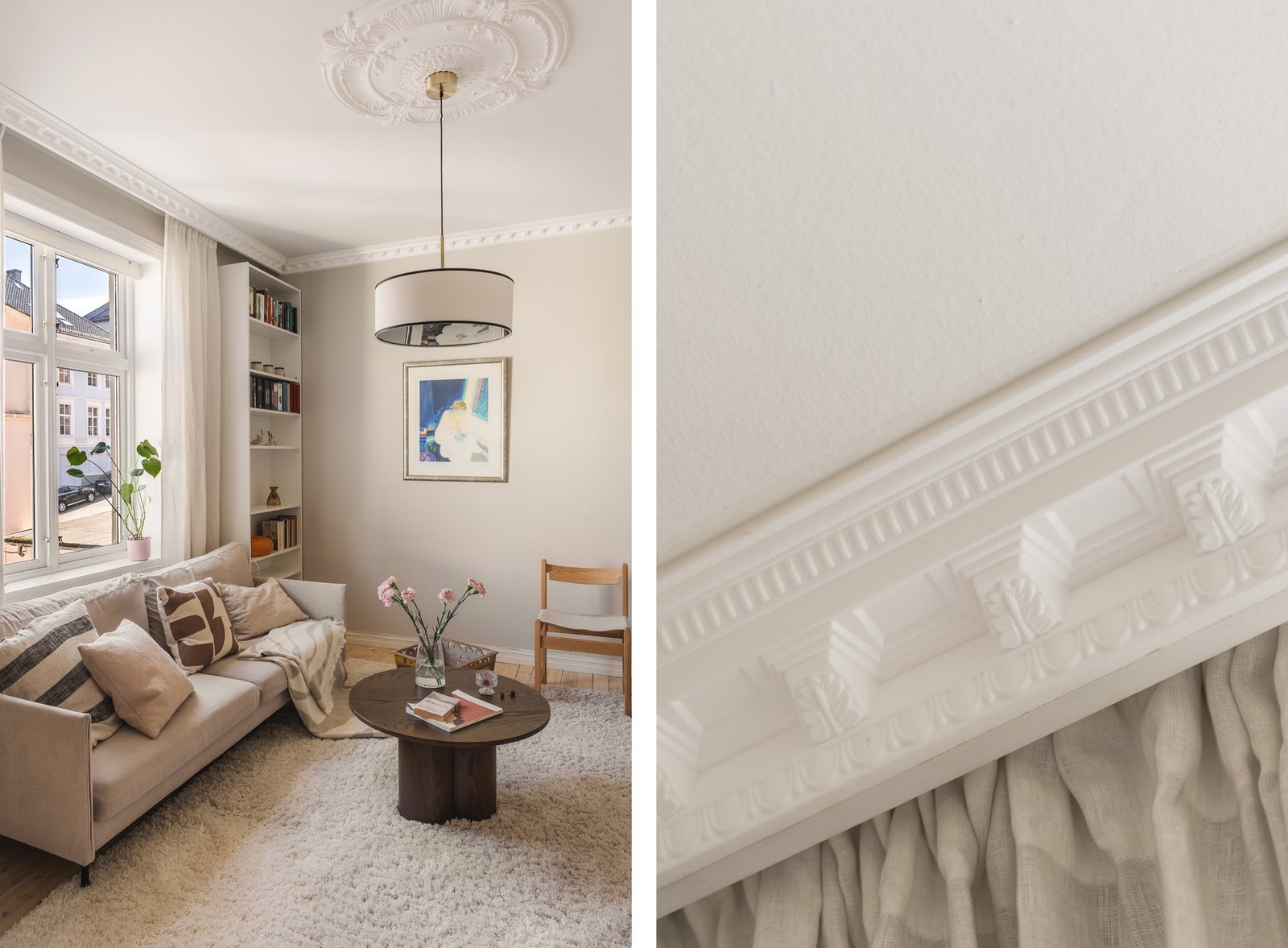 Leiligheten har en god takhøyde og nydelige klassiske detaljer som gir et tidløst og elegant uttrykk. Galleribilde