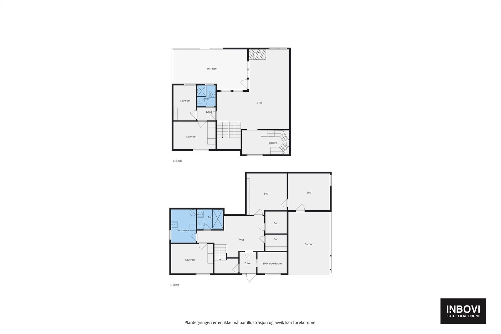 Boligen har en innholdsrik planløsning over to plan, med soverom og bad i begge etasjer. Galleribilde