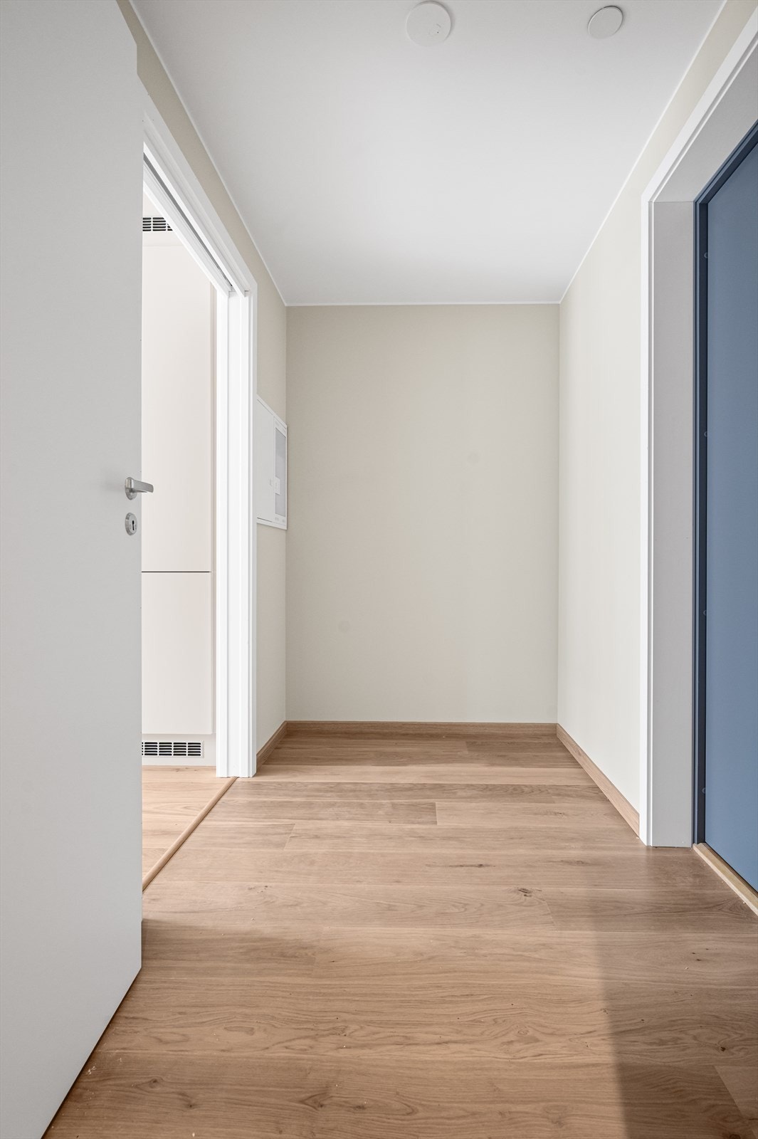 Fin entré m. plass til garderobe, klær og sko. Porttelefon. KI-redigert foto av leil. april 26. Avvik vil forekomme. Galleribilde