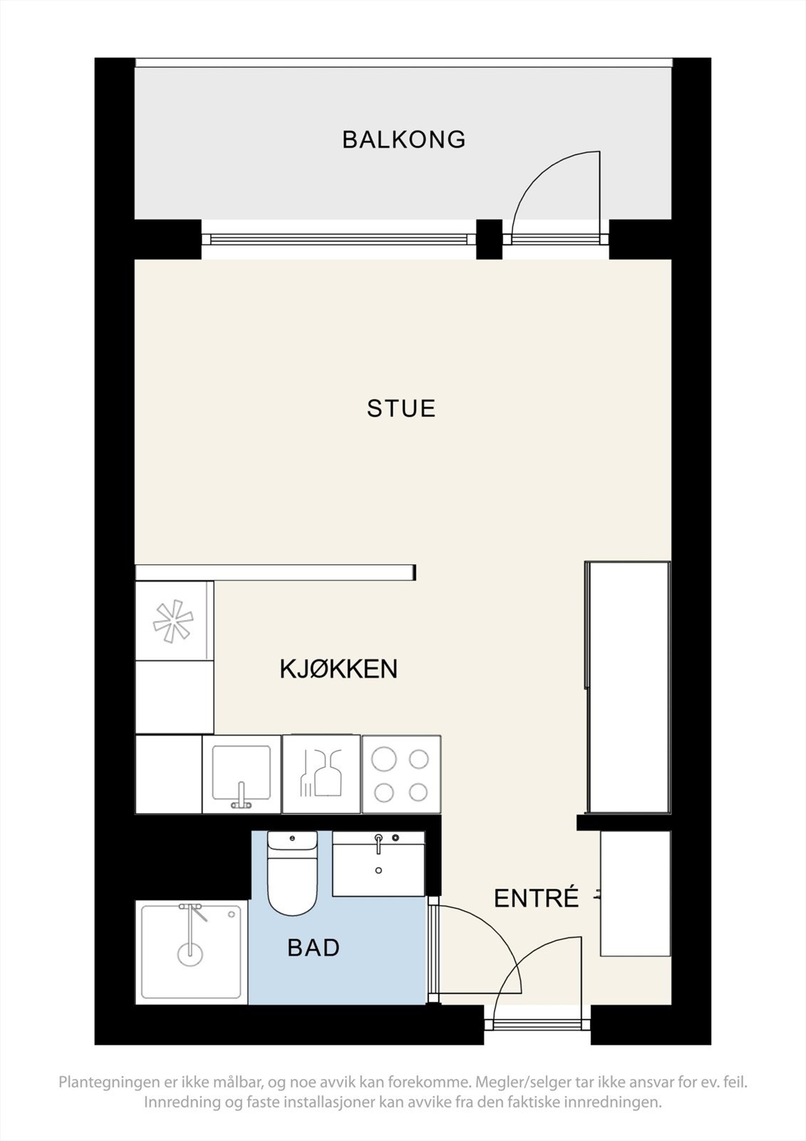 Leiligheten har en smart planløsning som utnytter hver av de 23 kvadratmeterne effektivt. Galleribilde